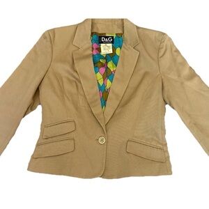 Dolce Gabbana Tan Blazer 32/46 Cropped Jacket 100% Cotton Button Fitted Vintage